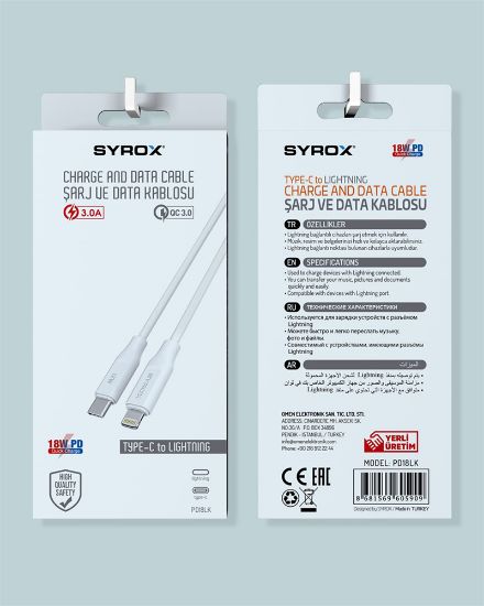 Picture of SYROX PD18LK 18W PD TYPE-C TO LİGHTNİNG KABLO