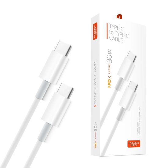 POWERWAY PD30 TYPE-C TO TYPE-C 30W 1 METRE ŞARJ DA resmi