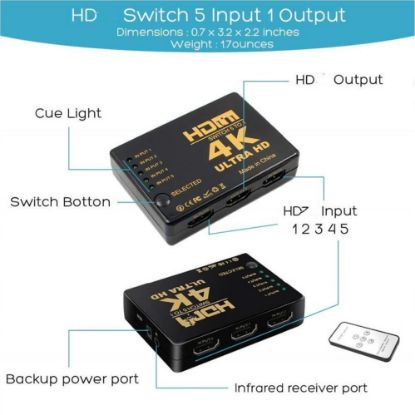 Alfais Hdmi Switch 5 Port Çoklayıcı Kumandalı 4k U resmi