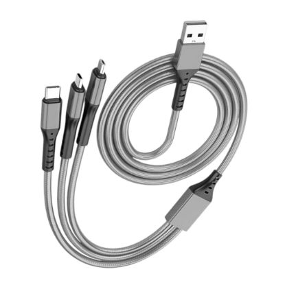 PM 3IN1 GÜMÜŞ 1.2 METRE (MICRO USB - LIGHTNING - T resmi