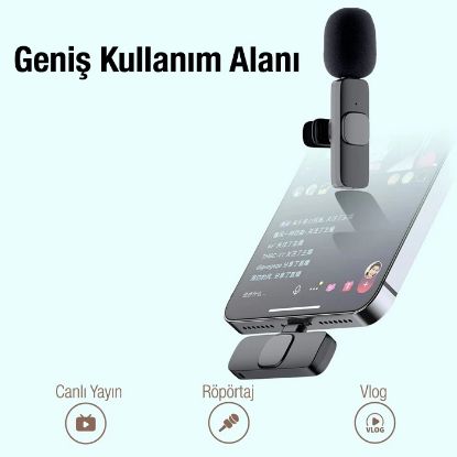 Ally K8 Lightning iPhone Kablosuz Mini Yaka Mikrof resmi